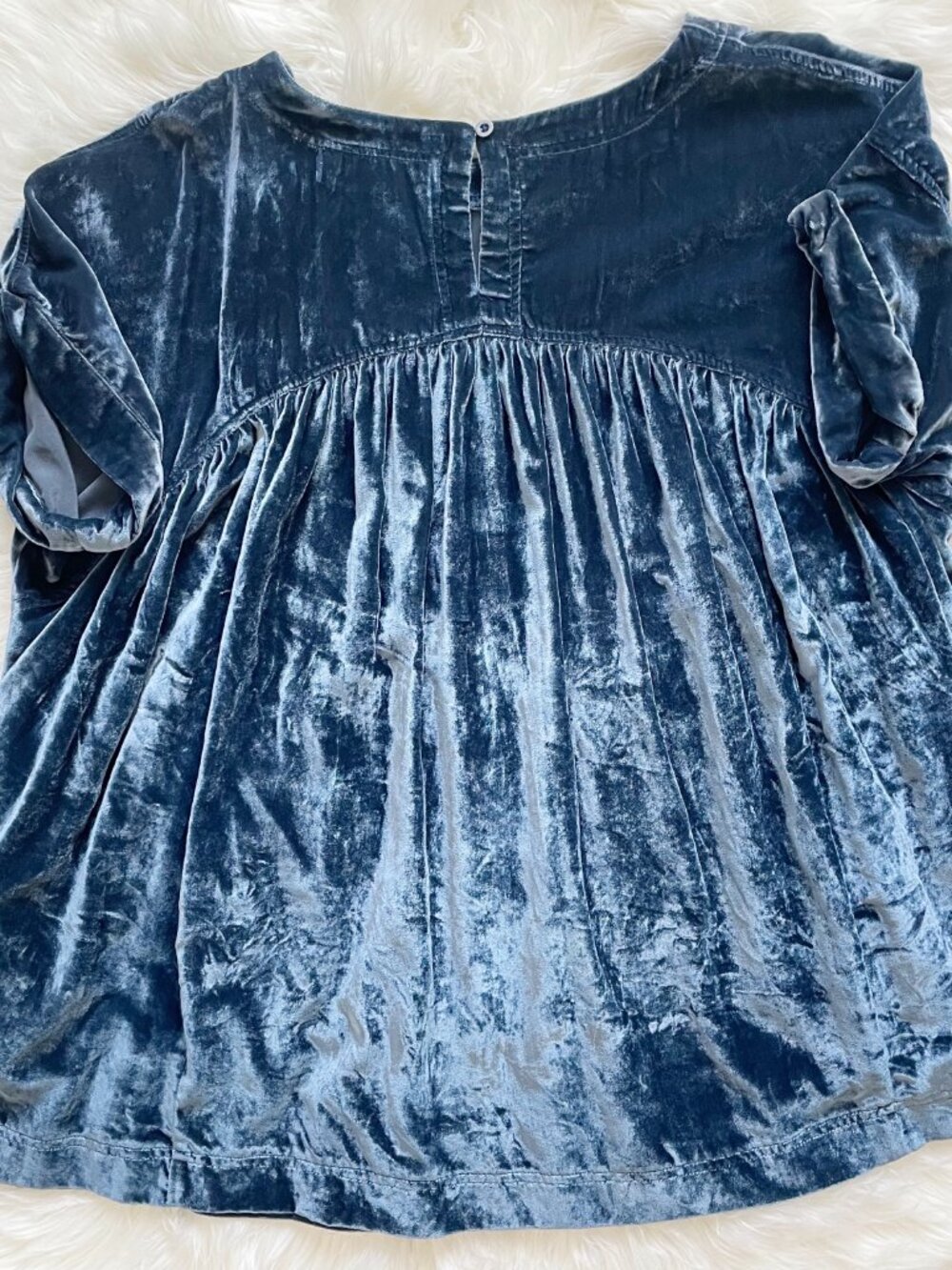 Free People We The Free Varsity Navy Blue Moon City Velvet Short Sleeve Top - Picture 5 of 7